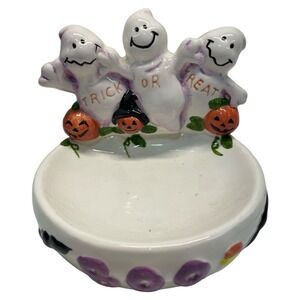 Vintage 1999 Ghost Trick Or Treat Candy Dish 5" Tall White